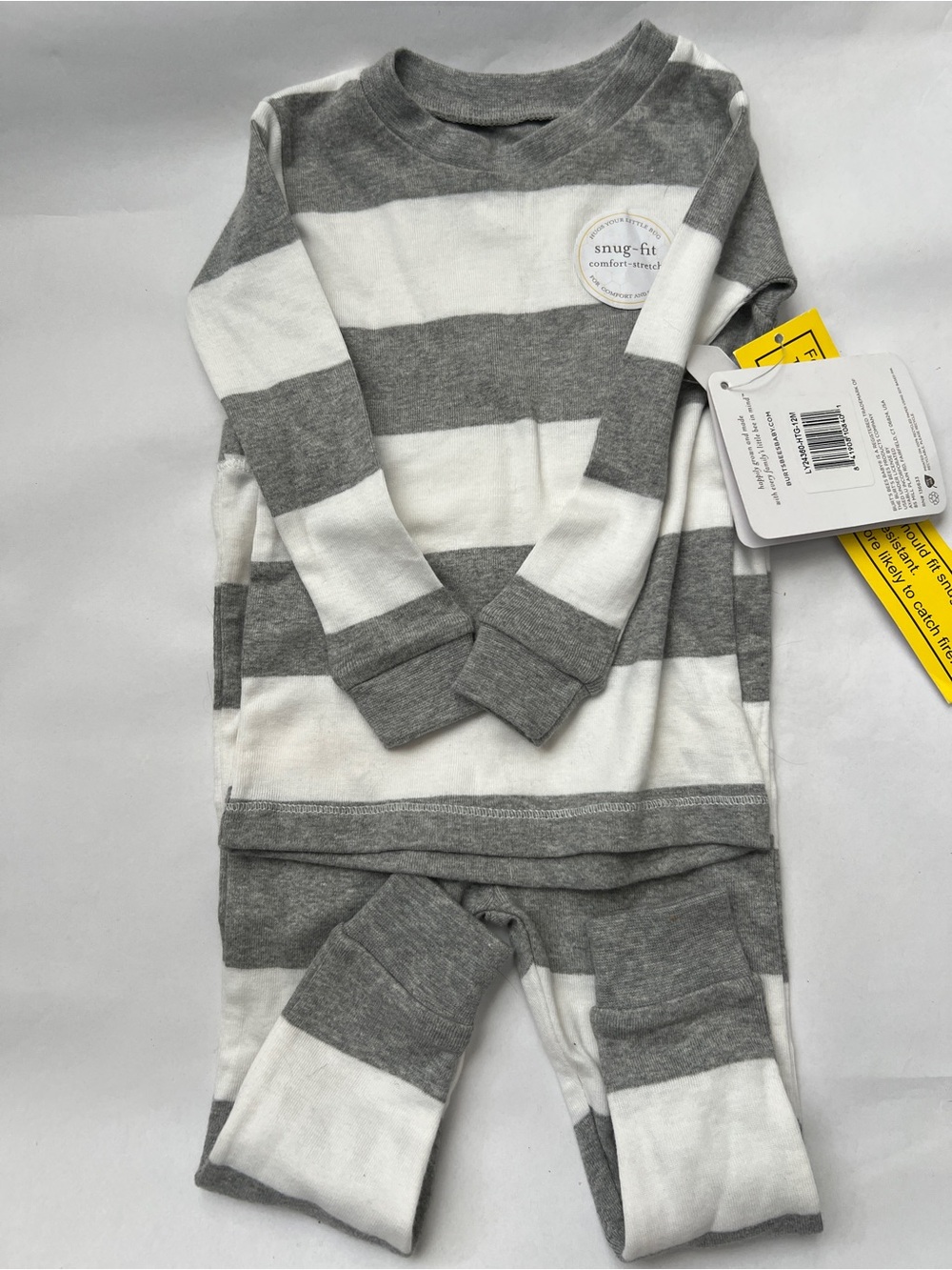 Burt's Bees Baby Gray & White Striped Snug-Fit Pajama Set